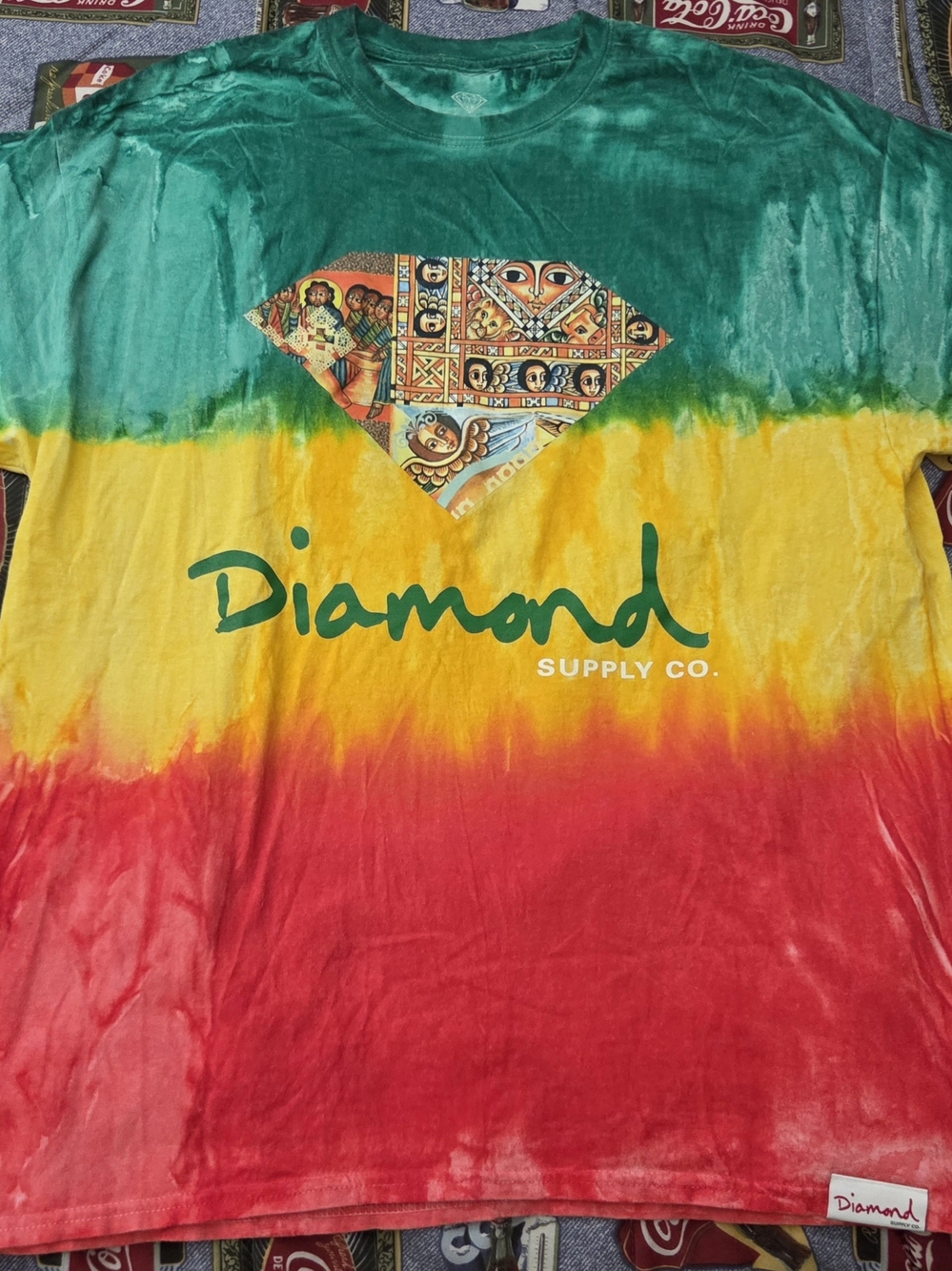 Diamond Supply Co. Women's Tie-Dye Tee in Green/Yellow/Red